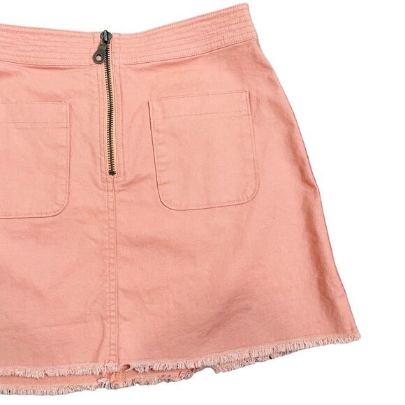 Madewell A-Line Denim Mini Skirt Size 6 High Rise Zip Up Front Cutoff Hem Peach - Picture 2 of 7